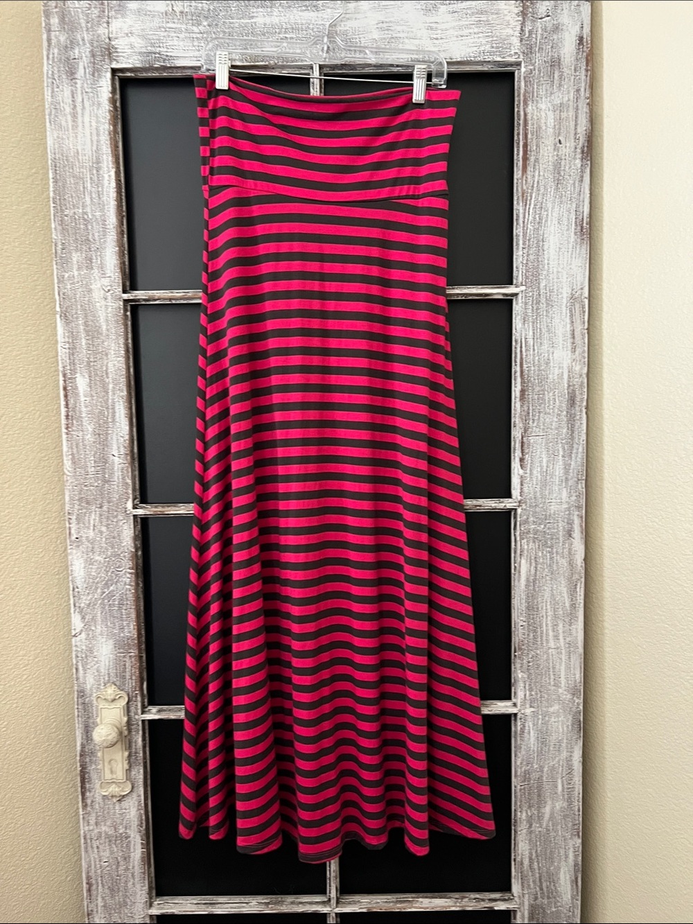 Luluroe striped Maxi Skirt in Fuchsia and dark brown